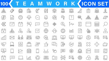 Teamwork line icons set. Businessman outline icons collection. Work group and human resources. Business teamwork, human resources, meeting, partnership, meeting, work group, success