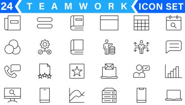 Teamwork line icons set. Businessman outline icons collection. Work group and human resources. Business teamwork, human resources, meeting, partnership, meeting, work group, success