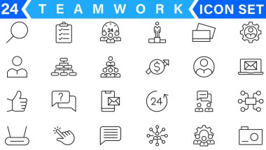 Teamwork line icons set. Businessman outline icons collection. Work group and human resources. Business teamwork, human resources, meeting, partnership, meeting, work group, success