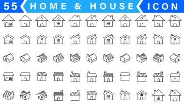 Collection home icons. House symbol. Set of real estate objects and houses black icons isolated on white background. Vector illustration clipart