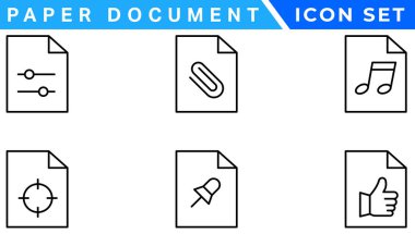 Paper document icon set. Folded written paper document page icon vector element. Linear File icon in different styles. clipart