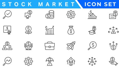 Set of outline stock market icons. Minimalist thin linear web icon set. vector illustration.