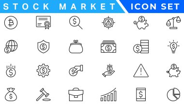 Set of outline stock market icons. Minimalist thin linear web icon set. vector illustration.