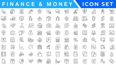 Accounting web icons set. Accounting and Audit - simple thin line icons collection. Containing financial statement, taxes, accountant, financial audit, invoice, income and more. Simple web icons set clipart