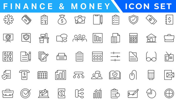 Money line icons. Set of Banking, Wallet and Coins icons. Credit card, Currency exchange and Cashback money service. Euro and Dollar, Cash wallet, exchange. Banking credit card, atm payment. Vector