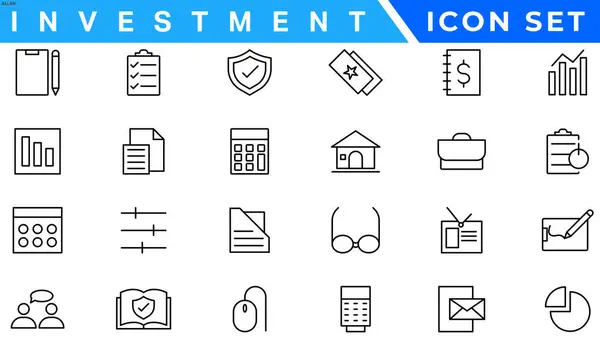 stock vector Investment Line Editable Icons set. Vector illustration in modern thin line style of business related icons: types of investments, economics, profit, savings, and more. Isolated on white