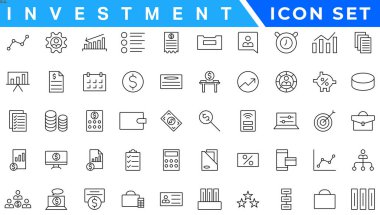 Investment Line Editable Icons set. Vector illustration in modern thin line style of business related icons: types of investments, economics, profit, savings, and more. Isolated on white clipart