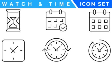 Time and clock, calendar, timer line icons. Vector linear icon set.