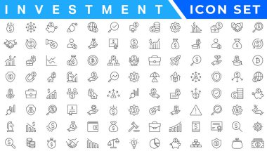 Investment Line Editable Icons set. Vector illustration in modern thin line style of business related icons: types of investments, economics, profit, savings, and more. Isolated on white clipart