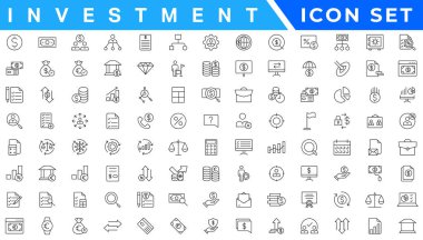 Investment Line Editable Icons set. Money management related icon set - Editable stroke clipart