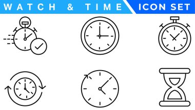 Time and clock, calendar, timer line icons. Vector linear icon set.