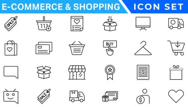 E-Ticaret ve Shoping Line Simgeleri. Düzenlenebilir Vuruş. Piksel Mükemmel.