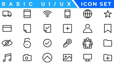 Kullanıcı Arayüzü Simgeleri Koleksiyonu, Temel ui ux simgesi seti. Kullanıcı arayüzünün simgesini ayarla. Vektör çizimi. Düzenlenebilir vuruş... piksel mükemmel.
