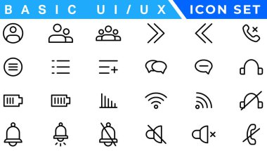 Kullanıcı Arayüzü Simgeleri Koleksiyonu, Temel ui ux simgesi seti. Kullanıcı arayüzünün simgesini ayarla. Vektör çizimi. Düzenlenebilir vuruş... piksel mükemmel.