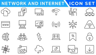 Ağ simgeleri. Ağ simgesi seti. Ağ çizgisi simgeleri. Vektör çizimi. Düzenlenebilir vuruş.