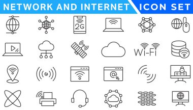 Ağ simgeleri. Ağ simgesi seti. Ağ çizgisi simgeleri. Vektör çizimi. Düzenlenebilir vuruş.