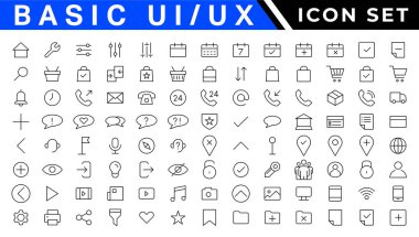 ux ui Icons paketi. Doğrusal nokta biçim simgeleri. Vektör illüstrasyonu