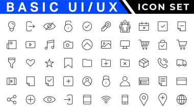 ux ui Icons paketi. Doğrusal nokta biçim simgeleri. Vektör illüstrasyonu
