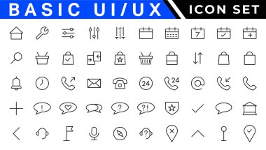 ux ui Icons paketi. Doğrusal nokta biçim simgeleri. Vektör illüstrasyonu