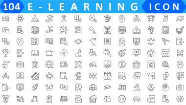 E-learning, online education icons set. 60 Electronic learning icons. Distance learning collection outline icons collection.