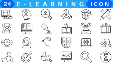 E-learning, online education icons set. 60 Electronic learning icons. Distance learning collection outline icons collection.