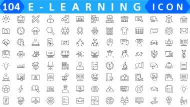 104 Çekirdek Değerleri web simgesi satır biçiminde ayarlandı. Yenilik, dürüstlük, müşteriler, güvenilirlik, takım çalışması, hedefler, motivasyon koleksiyonu. Vektör illüstrasyonu.