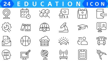 Eğitim, başarı, akademik konular ve daha fazlası ile ilgili 50 farklı vektör ikonu ile okul simgesine dönüş. Kendi ihtiyaçlarınız için düzenlenebilir felç