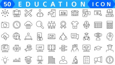 E-learning icon set. Online education icon set. Thin line icons set. Distance learning. Containing video tuition, e-learning, online course, audio course, educational website