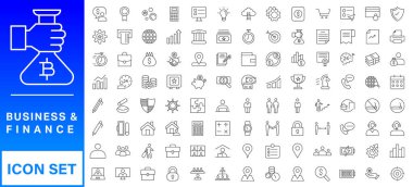 Business and Finance web icons in line style. Money, bank, contact, infographic. Icon collection. Vector illustration clipart