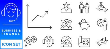 Business and Finance web icons in line style. Money, bank, contact, infographic. Icon collection. Vector illustration clipart