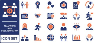 Takım çalışması satırı düzenlenebilir simge seti. Düzenlenebilir felç. Vektör illüstrasyonu