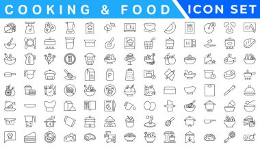 Mutfak ikonu seti. Çizgi tarzı. Yemek simgesi.