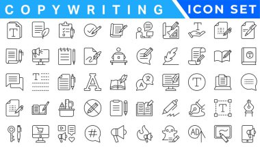 Kopyalama simgesi koleksiyonu seti. Reklam, pazarlama, yaratıcı, konsept, marka, farkındalık, fikir ikonu içeriyor. Basit düz vektör.