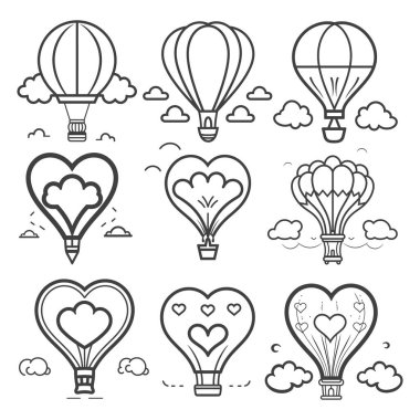 Düğün sıcak hava balonu ikon vektörü kümesi