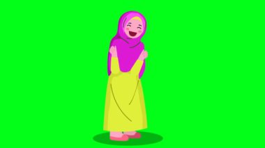 2D animasyon çizgi film yeşil ekran kroma anahtarıyla doğum günü partisinde mutlu bir kız bebek. 4K çözünürlüğü.