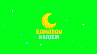Ramazan ayı için 2d animasyon çizgi film hilal ayı yeşil ekran krom anahtarıyla parlar, yayar, büyür ve küçülür. 4K çözünürlüğü.