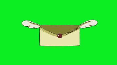 2D animasyon karikatür kanatlı kağıt zarf uçuş döngüsü yeşil ekran kroma anahtarı. 4K çözünürlüğü.