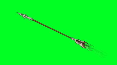 2D animated bow arrow in sky that thrown rotating with speed in green screen. 4K resolution.