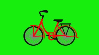 Büyük kırmızı nostaljik bisikletin 2D animasyon karakteri pedal ve tabanı hareket ederken ve dönerken hedefe doğru gidiyor..