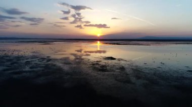 Güzel gün batımı ya da bataklıkta gün doğumu göçmen su kuşlarıyla dolu engin bir çöl..