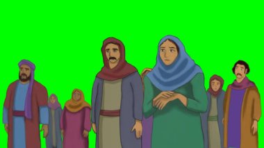 Geleneksel giysiler içinde Müslüman bir ailenin üç boyutlu resmi.