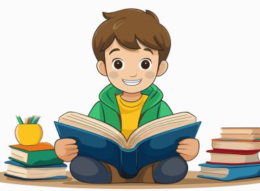 Elinde kitap olan çocuk, kitaplar, kitap okuyan çocuk, ikon