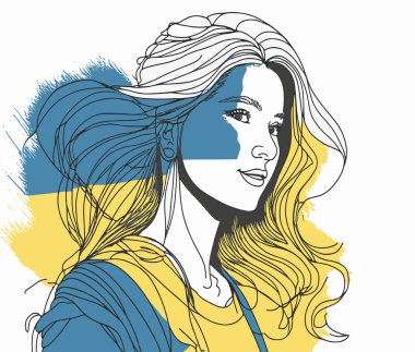Gözlüklü moda kadını portresi. Vektör çizimi. Moda kadın portresi Ukrayna tarzı