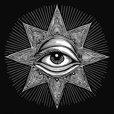 Güneşi görmenin kutsal geometrisinin gözü, kutsal geometri. Kutsal göz. Astrolojinin kutsal sembolü. vektör illüstrasyonu