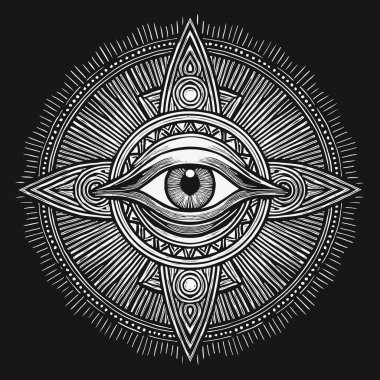 Kutsal geometri, kutsal geometrinin kutsal gözü, mandala. Vektör sanatı, logo, doku. T-shirt baskısı - el tasarımı -