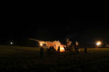 29. November 2024: The battle of Austerlitz, traditional reenactment. Explosions and smoke from cannons and rifles from the Napoleonic troops in Battle of Austerlitz 2 December 1805. Artistic photos clipart