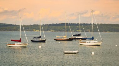 Hancock Maine 'de Sunset' te denizcilik tekneleri