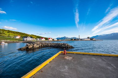 Port of village of Hjalteyri in North Iceland on a sunny summer morning