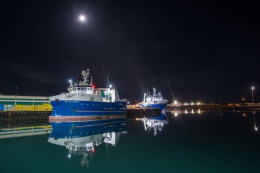 Hofn i Hornafirdi, İzlanda - 29 Ocak. 2021: Balıkçı teknesi limana indi