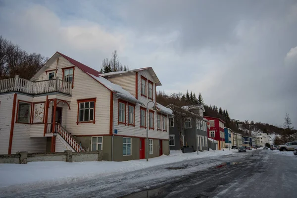 Old Buildings Town Akureyri North Iceland Cold Winter Day — Stock Photo, Image